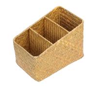 Hoement Panier de Rangement Finition Soignée en Bambou Tressé Fait Main , Organiseur de Bureau Trois Compartiments pour Balcon ou Couloir
