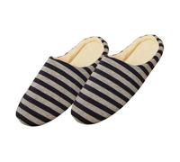 Hoement Pantoufles en Coton Rayées Unisexes Semelle Souple Silencieuse Intérieur Chaudes pour Homme et Femme Automne Hiver Bleu Foncé