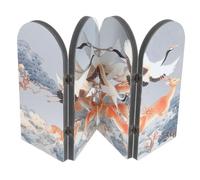 Hoement Paravent Pliant Miroir Blanc Motif Traditionnelle Chinoise en Acrylique, Structure Compacte à 4 Panneaux, Décoration Portable pour Bureau et Maison