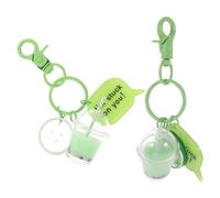 Hoement Porte-clés Liquide Flottant 2pcs en Métal et Acrylique Forme Miniature Tasse de Bubble Tea Vert Clair, Design Kawaii Adorable pour Paquet ou Clés de Voiture