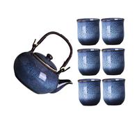 Hoement Service à Thé Chinois en Céramique Émaillée à Anse Ergonomique, Grosse Capacité 800 Ml, Set Kung Fu 1 Théière 6 Tasses 130 Ml, Résistant Haute Température, Réunion Famille et