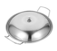 Hoement Wok en Acier Inoxydable 22 CM Couvercle Bombé, Poêle et Casserole Sèche, Batterie Cuisine Anti-Rayures pour Usage Domestique et Professionnel Double Poignée