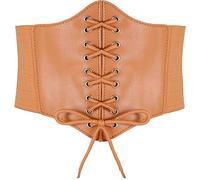 Hoerev Dames Filles Élastique Large bande Élastique Attaché Guêpe Corset Taille Ceinture Bustiers Corsets，BrunJaune，S