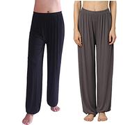 Hoerev Super Doux Modal Spandex Harem Yoga Pantalon Pilates，Noir + Gris foncé 2 Paires，L