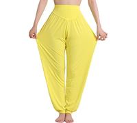 Hoerev super doux spandex modal pantalon harem yoga / pilates, Jaune, XXL