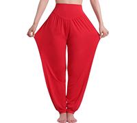 Hoerev super doux spandex modal pantalon harem yoga / pilates, Rouge, XXL