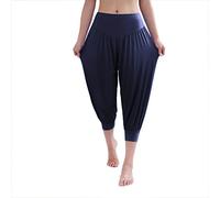 HOEREV Super Soft Modal Spandex Harem Yoga Pilates Pantalons Capri des femmes, Bleu Marine, XS