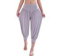 HOEREV Super Soft Modal Spandex Harem Yoga Pilates Pantalons Capri des femmes, Gris, M