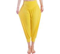 HOEREV Super Soft Modal Spandex Harem Yoga Pilates Pantalons Capri des femmes, Jaune, M