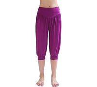 HOEREV Super Soft Modal Spandex Harem Yoga Pilates Pantalons Capri des femmes, Pourpre, 3XL