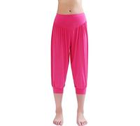 HOEREV Super Soft Modal Spandex Harem Yoga Pilates Pantalons Capri des femmes, Rose Foncé, L