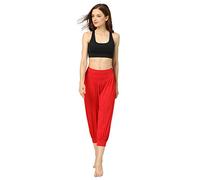 HOEREV Super Soft Modal Spandex Harem Yoga Pilates Pantalons Capri des femmes, Rouge, L