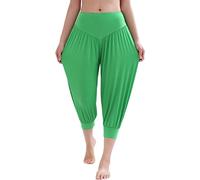 HOEREV Super Soft Modal Spandex Harem Yoga Pilates Pantalons Capri des femmes, Vert, L