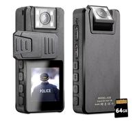 Hoestr Caméra de Corps 64Go Avec Audio, 1296P Corporelle de Police (2500mAh) - Objectif Rotatif 180° et 3 Clips Robustes - Pour Livraison, Equitation, Intérieur