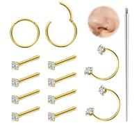 Hoeudjo Anneau de nez en forme de fer à cheval de 18 g en acier chirurgical à charnière pour femme - 1,5 mm/2 mm/2,5 mm/3 mm - Oxyde de zirconium - Os et vis et anneau de narine en forme de L - Bijoux