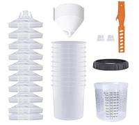 HOEXSPRAY Lot de 10 gobelets de mélange de Peinture jetables 600 ML, pour Pistolets à Peinture HVLP et LVLP avec 10 gobelets et couvercles, 1 gobelet Dur avec 2 Anneaux de Maintien