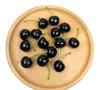 HOFALUYUSUN Lot de 100 fruits artificiels, 2,5 x 2,5 cm, fruits rouges cerise avec tiges, accessoires de photographie, accessoires d'emballage, décoration de fête, noir