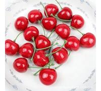 HOFALUYUSUN Lot de 50 fruits artificiels, 2,5 x 2,5 cm, fruits rouges cerise avec tiges, accessoires de photographie, accessoires d'emballage, décoration de fête, rouge