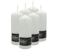 Hofer Bougie Piliers Cylindre - Lot de 6 Bougies - 80 x 200 mm - Couleur Blanche - Longue Durée de Combustion : 80 heures - Sans Gouttes, Sans Fumée, Non-Parfumée - 2 Paquets de 3 Unités - Qualité UE