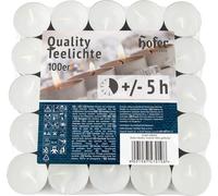 HOFER Bougies à chauffe-plat 100 pièces - Blanc - 38 mm - 5h de combustion - Sans parfum - Dans une pochette métallique