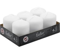 HOFER Bougies blanches, lot de 6 - 60x80mm - Sans parfum - 25h de combustion - Sans gouttes & sans fumée