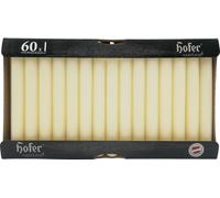 Hofer Lot de 60 bougies de table longues (1 x 60) Dim. 21,5 x 180 mm, couleur ivoire, longue durée de combustion d'environ 5 heures, lot de 60 bougies fines en cire anti-gouttes