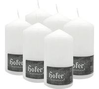 Hofer Grandes Bougies Piliers Blanches - 8 x 15 cm - Lot de 6 Bougies-Pilier à Décorer- Couleur Blanc - Longue Durée de Combustion 60 Heures - Sans Gouttes, Non-Parfumée - Qualité RAL