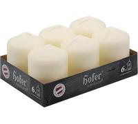 hOFER Bougies ivoire, lot de 6 - 60x80 mm - Sans parfum - 25h de combustion - Sans gouttes ni fumée