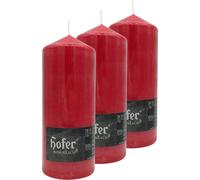 HOFER Bougies rouges Set de 3 - 8 x 20 cm - 80h de combustion - Sans gouttes, sans parfum - Idéal pour la décoration et l'église