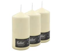 Hofer Lot de 3 bougies piliers - Longue durée de combustion : environ 110 heures - Diamètre : 10 cm - Hauteur : 20 cm - Ivoire ivoire - Ivoire