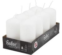 Hofer Petite Bougies Pilier - Lot de 8 Bougies Blanches Non Parfumées - 4,5 x 9 cm - 15 Heures Longue Durée de Bougie Décorative - Cire Qui Ne Coulent Pas - Non Toxique - Mèche Sans Fumée