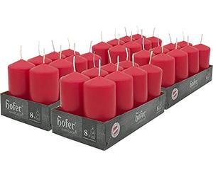 Hofer Petite Bougies Cylindrique - Lot de 32 Bougies Rouges Sans Odeur - 4,5 x 9 cm - 15 Heures Longue Durée - Cire Sans Gouttes - Non Toxique - Mèche Sans Fumée
