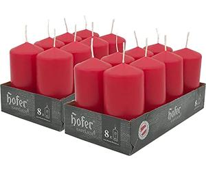 Hofer Petite Bougies Pilier - Lot de 16 Bougies Rouges Sans Parfum - 4,5 x 9 cm - 15 Heures Longue Durée de Bougie pour Déco - Cire Qui ne Coule Pas - Non Toxique - Mèche Sans Fumée