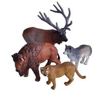 HOFF Set Animaux de la Foret - 4 Figurines - Loup - Lynx - cerf - Bison - Animaux Miniatures plasiques - Zoo - Park