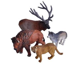 HOFF Set Animaux de la Foret - 4 Figurines - Loup - Lynx - cerf - Bison - Animaux Miniatures plasiques - Zoo - Park