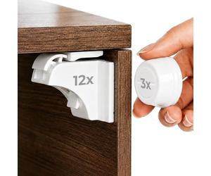 Hoffenbach Serrure Magnétique Invisible pour Sécurité Enfant - 12 Verrous & 3 Clés - Protection pour Placards, Portes & Tiroirs - Blocage Sans Perçage - Blanc