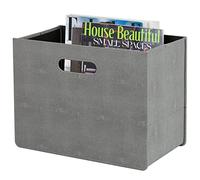 HofferRuffer Porte-revues avec poignée, support pour magazines en cuir PU, porte-documents, panier à magazines, rangement pour journaux pour bureau, table basse, salon, réception (Gris foncé)