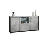 HOFFMAN - Buffet 3 Portes Gris Aspect Pierre avec Led -