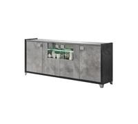 HOFFMAN - Buffet 4 Portes Gris Aspect Pierre avec Led -