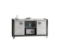 HOFFMAN - Meuble TV 2 Portes 105cm Gris Aspect Pierre avec Led -