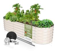 HOFGARTEN 200x60x42 cm Bac Jardinage Surélevé en Métal | Jardinière Métal Extérieure | Carré Potager Surélevé | Système 6-en-1 | Résistant aux Intempéries & à la Rouille (Blanc Crème)