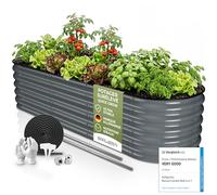 HOFGARTEN 200x60x42cm Potager Surélevé de Jardin [Kit Modulaire 6-en-1] Bac Potager Extérieur à Fond Ouvert en Acier Galvanisé Premium Zn-Al-MG, Durable & Antirouille - Modèle QuickGrow (Anthracite)