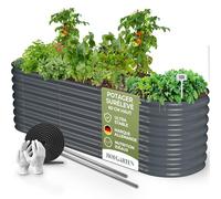 HOFGARTEN Bac Potager Surélevé Acier 200x60x60 cm, 6-en-1, Anthracite | 6 configurations, 64 cm de haut, fond ouvert, acier galvanisé Zn-Al-Mg, stable et antirouille, jardinage confortable