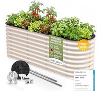 HOFGARTEN Bac Potager Surélevé Acier 200x60x64 cm, 6-en-1, Blanc Crème | 6 configurations, 64 cm de haut, fond ouvert, acier galvanisé Zn-Al-Mg, stable et antirouille, jardinage confortable