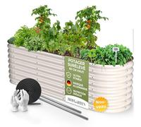 HOFGARTEN® QuickGrow Plus - Potager Surélevé 200x60x60 cm | Bac Potager Exterieur en Acier Galvanisé pour Jardin | Fond Ouvert | Modulaire | pour Légumes, Herbes, Fleurs (Blanc Crème, 60 cm Haut)