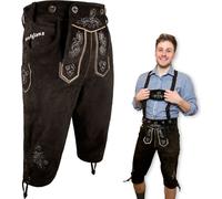 HOFGLANZ Pantalon en cuir long pour hommes, ceinture au genou avec bretelles, pantalon traditionnel en marron clair, marron moyen et marron foncé, taille 54, marron foncé