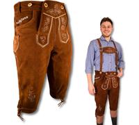 HOFGLANZ Pantalon en cuir long pour hommes, ceinture au genou avec bretelles, pantalon traditionnel en marron clair, marron moyen et marron foncé, taille 58, marron moyen