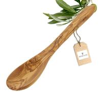 HOFMEISTER® Lot de 2 cuillères de cuisine ovales en bois d'olivier avec poignée plate de qualité supérieure en olive à grain frappant, cuillères en bois, robustes, durables, uniques, longueur 30 cm