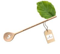 HOFMEISTER Cuillère de cuisine ronde personnalisée en forme de renne pour la Saint-Nicolas, Noël et l'Avent - Avec texte souhaité - Collègues, amis et famille - Cadeau en bois de hêtre - 30 cm