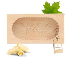 Hofmeister Holzwaren Angular Butter Dish 19x9,6x4,3 cm for 250 g with Motive (2 Birds)